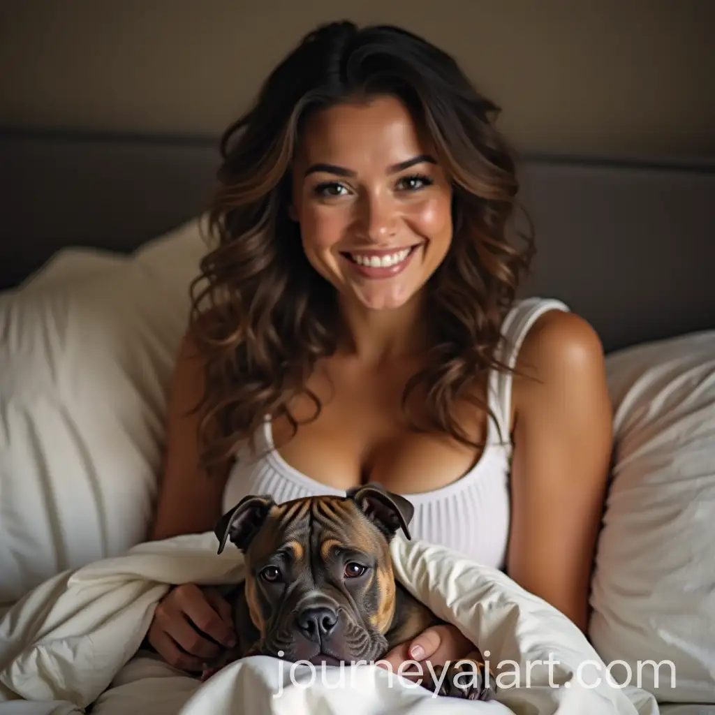 Beautiful-Woman-Relaxing-with-Her-American-Bully-Pocket-in-Bed