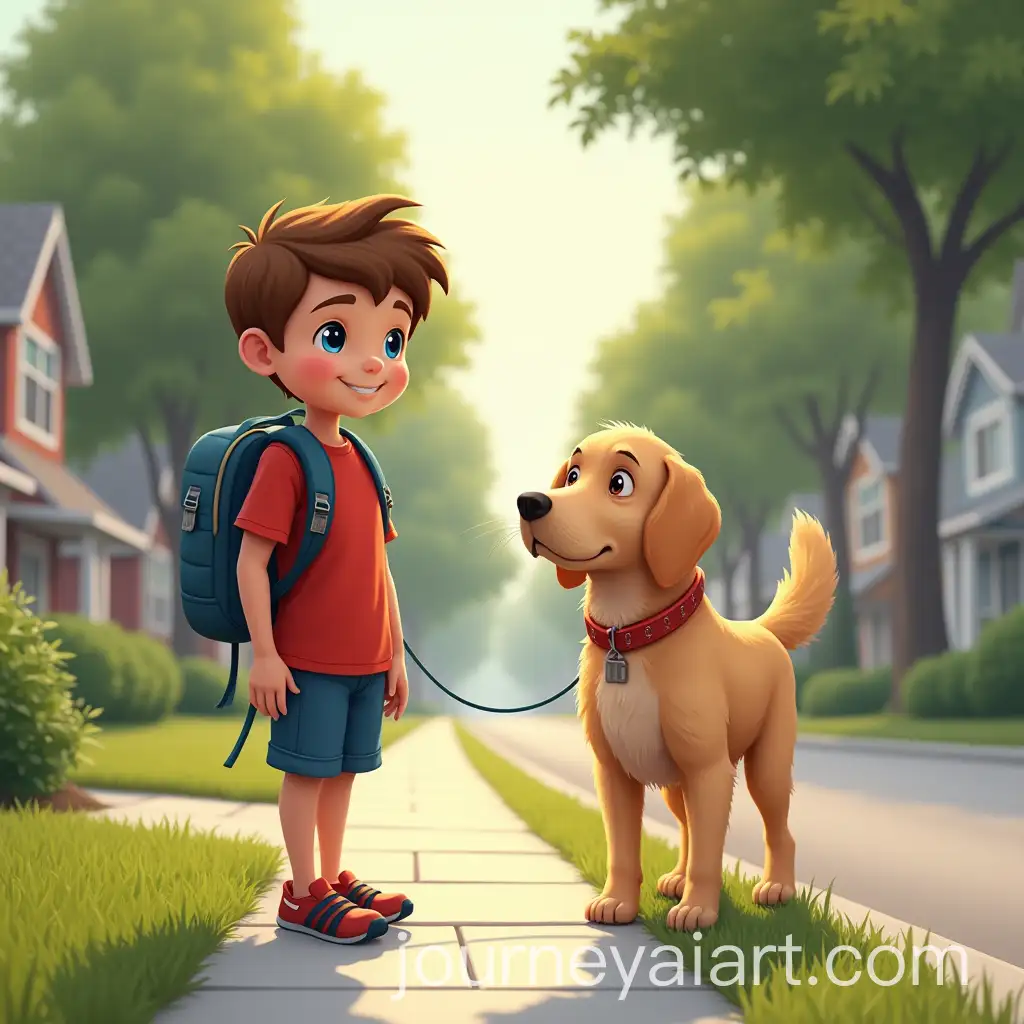 Young-Boy-Walking-Golden-Retriever-in-Neighborhood