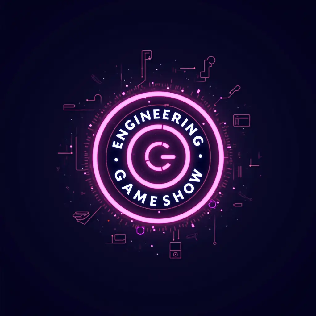 CREATE ME AN IMAGE OF A FUNKY LOGO FOR AN EVENT CALLED ENGINEERING GAMESHOW, THE THEME SHOULD BE FUTURISTIC AND USE NEON COLORS