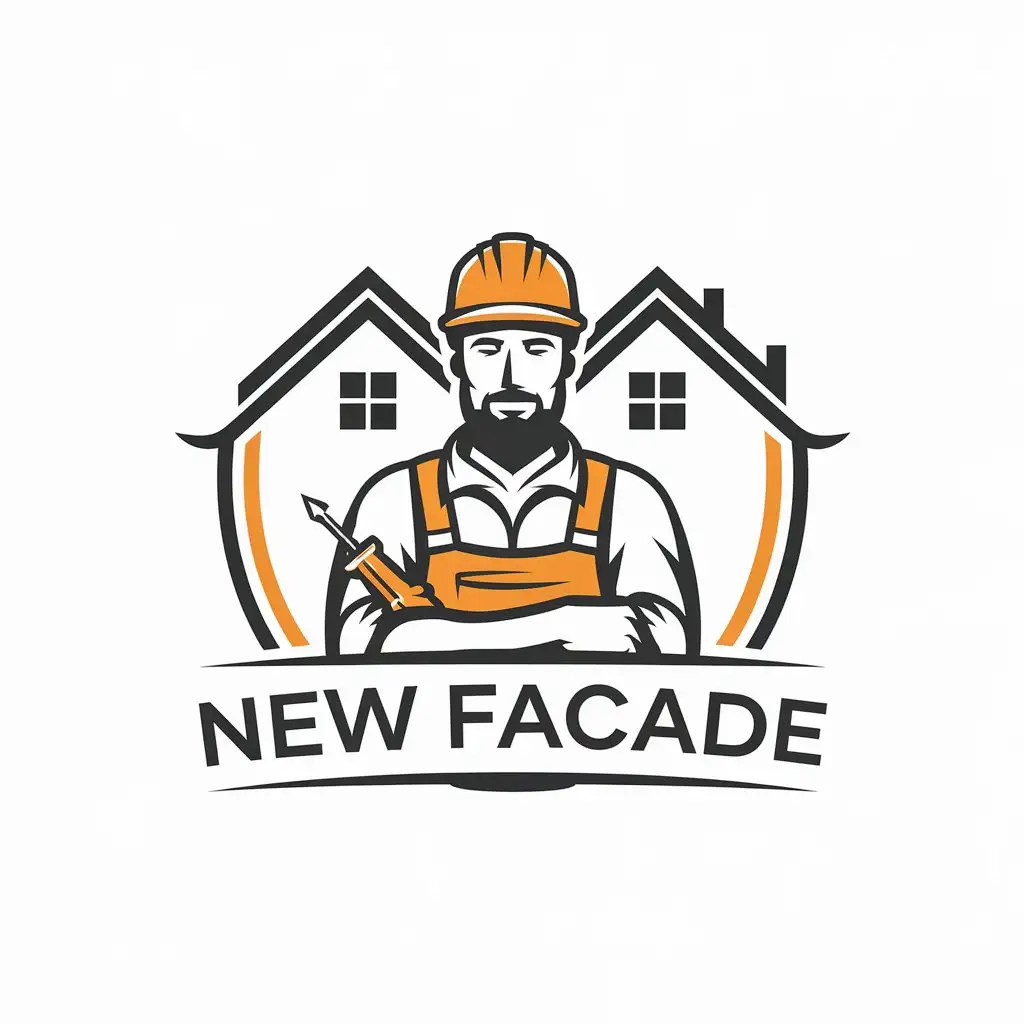 LOGO-Design-for-New-Facade-Builder-with-Beard-and-Screwdriver-Private-House-Symbolism