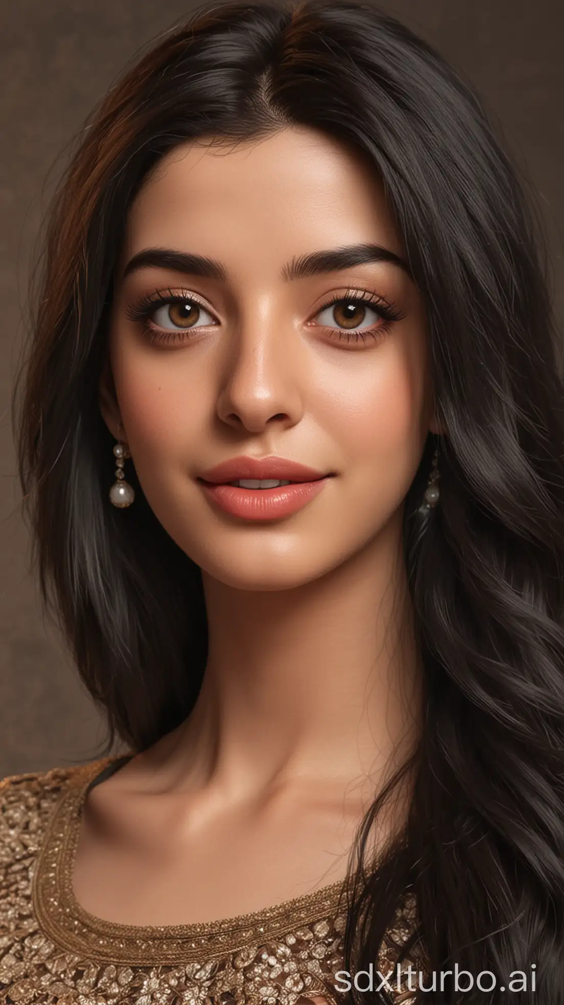 Create a female Indian influencer, aged 20 fair complexion black hair, similar to Anne Hathaway , Generate ultra realistic , photo realistic output