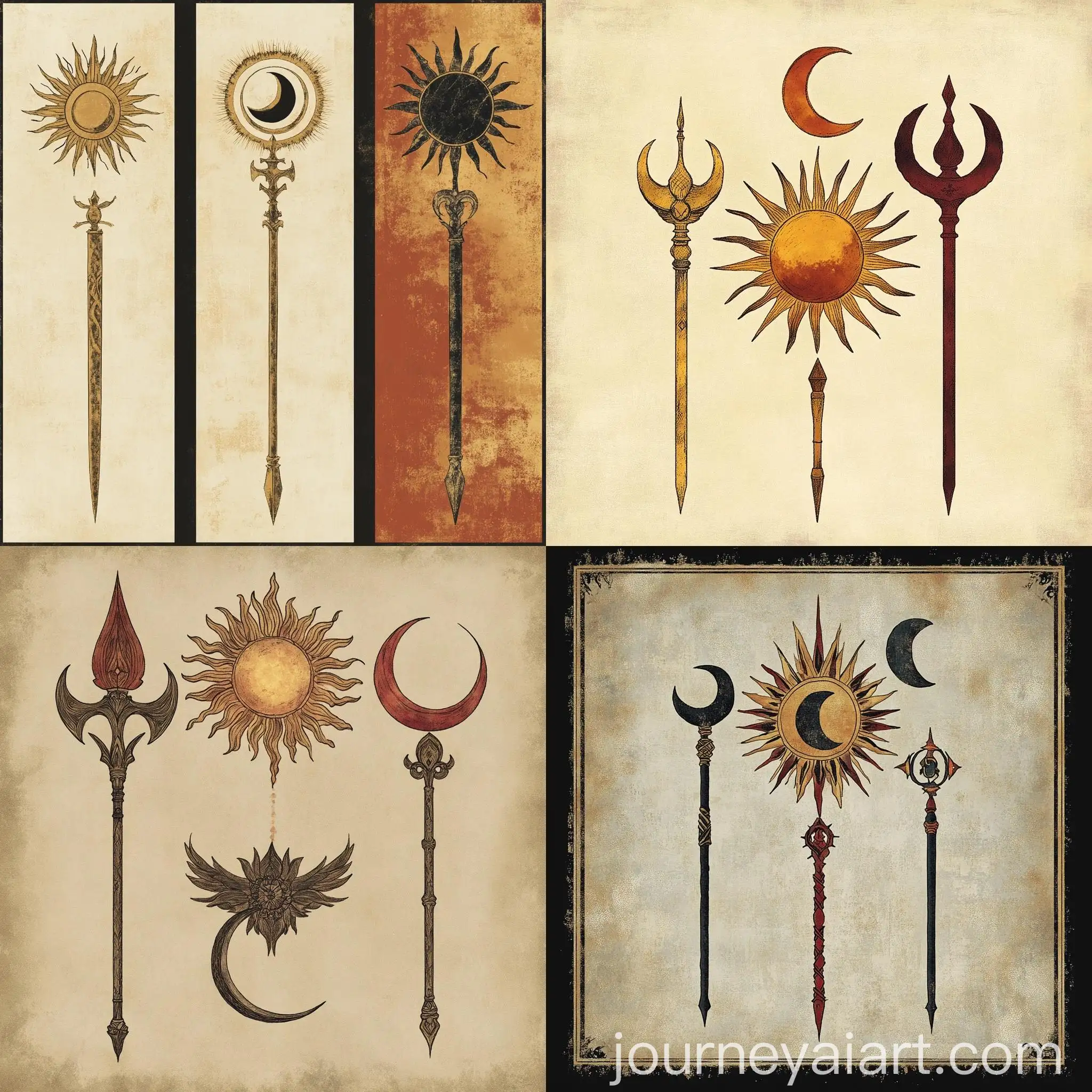 Earth-Tones-Religious-Symbol-Sun-Mace-and-Moon-of-the-Divine-Trio
