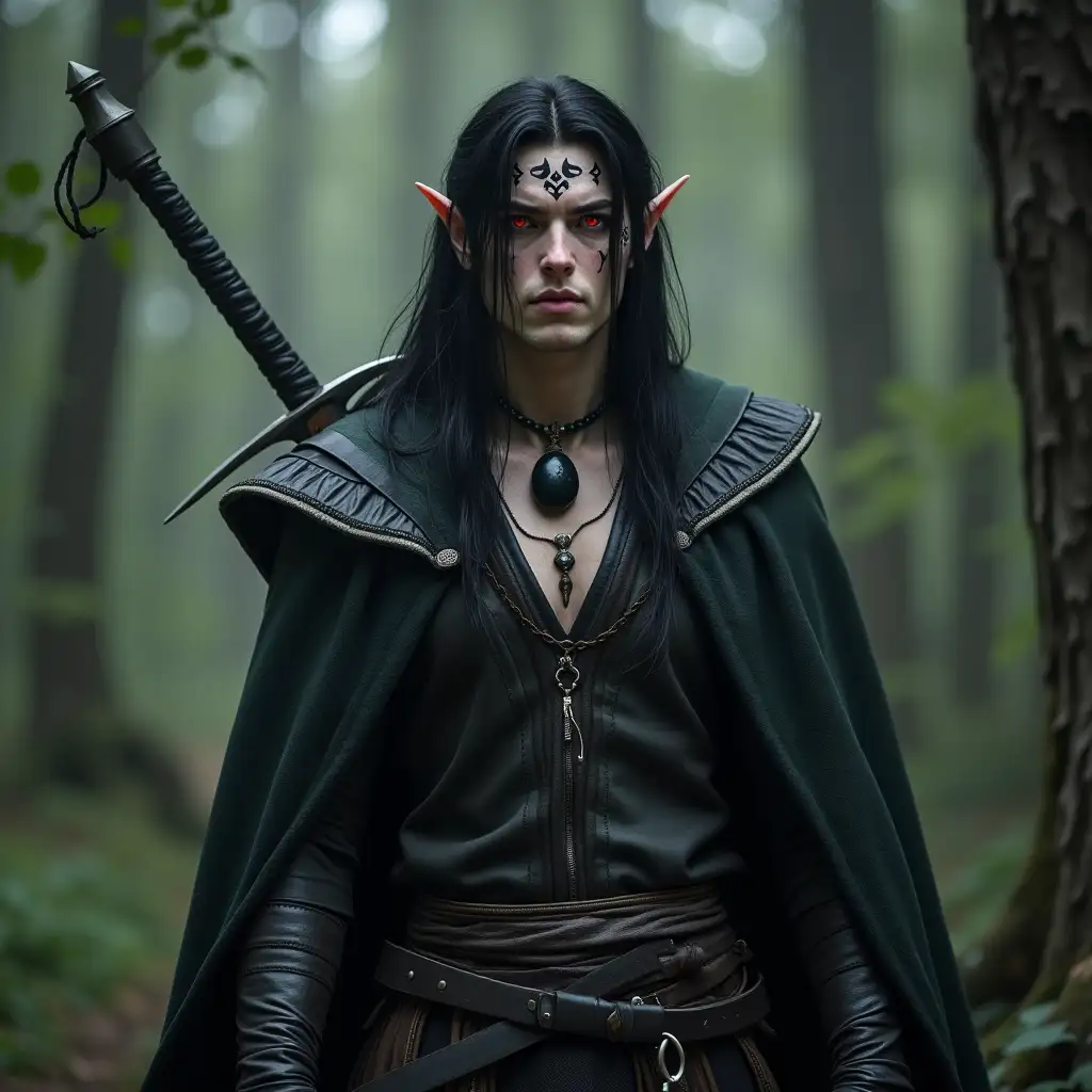 Handsome Male Elf Warrior in Dark Forest