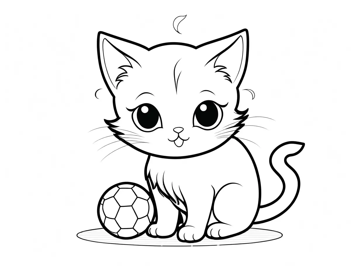 Playful-Kitten-Coloring-Page-Black-and-White-Line-Art-for-Kids