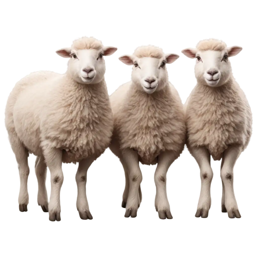 HighFidelity-Photorealistic-PNG-Image-Three-Sheep-Standing-in-Front-of-Camera