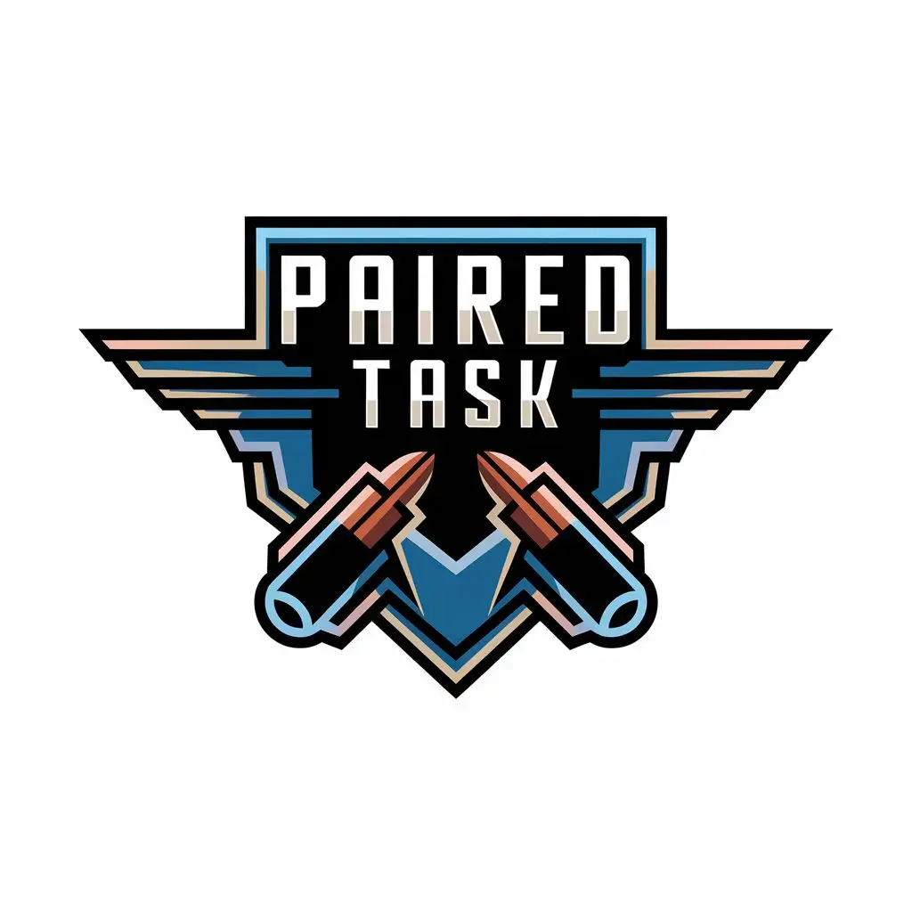 a vector logo design,with the text "paired task", main symbol:two flying bullets,complex,clear background