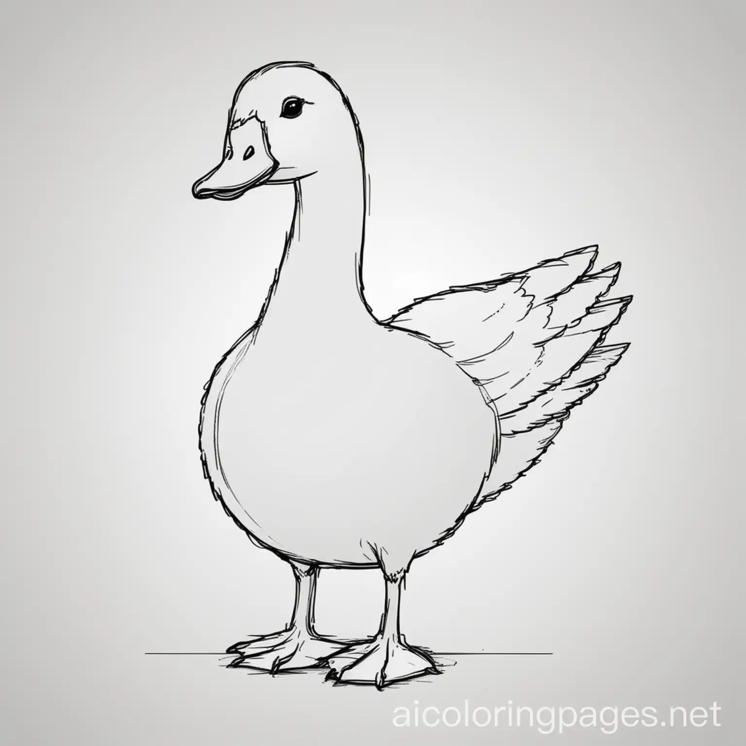 Cartoon goose, Coloring Page, black and white, line art, white background, Simplicity, Ample White Space. The background of the coloring page is plain white to make it easy for young children to color within the lines. The outlines of all the subjects are easy to distinguish, making it simple for kids to color without too much difficulty, Coloring Page, black and white, line art, white background, Simplicity, Ample White Space. The background of the coloring page is plain white to make it easy for young children to color within the lines. The outlines of all the subjects are easy to distinguish, making it simple for kids to color without too much difficulty