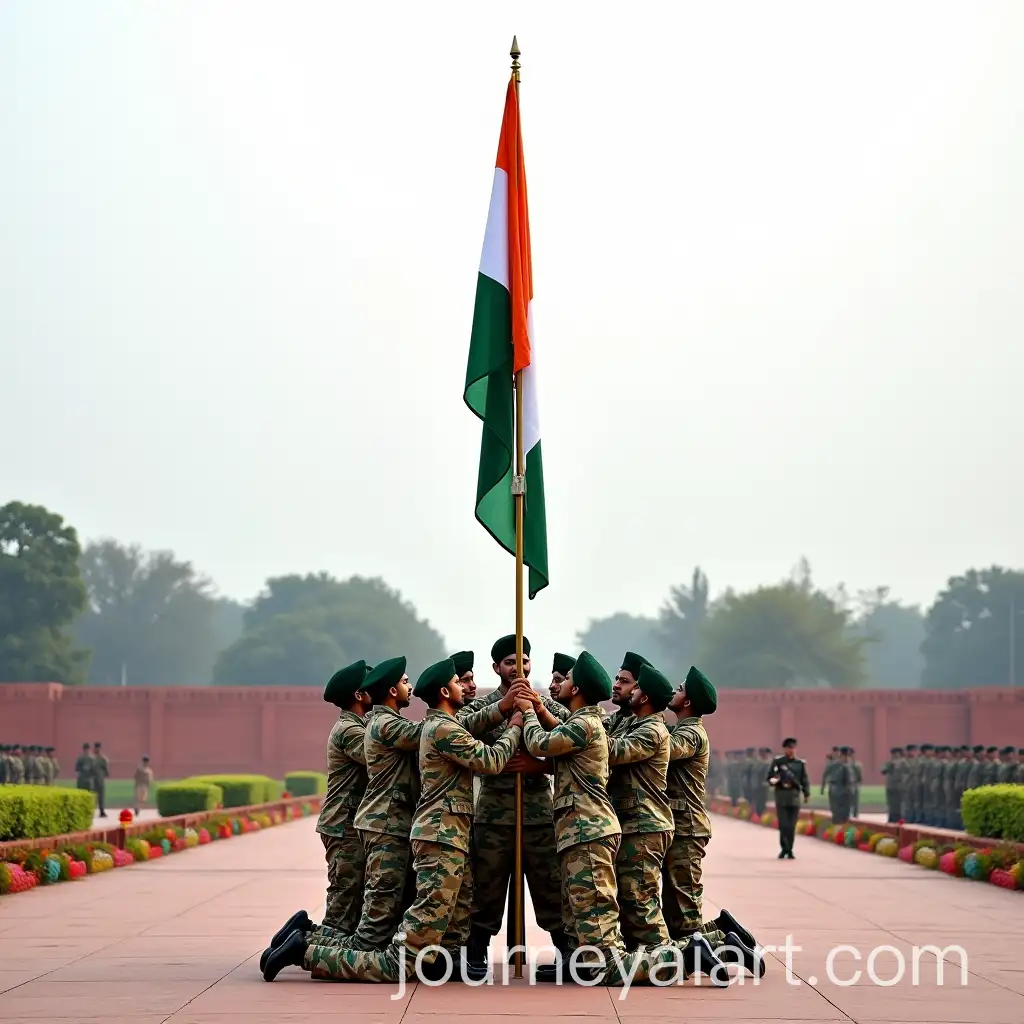 Indian-Army-Personnel-Raising-the-National-Flag-in-Military-Ceremony