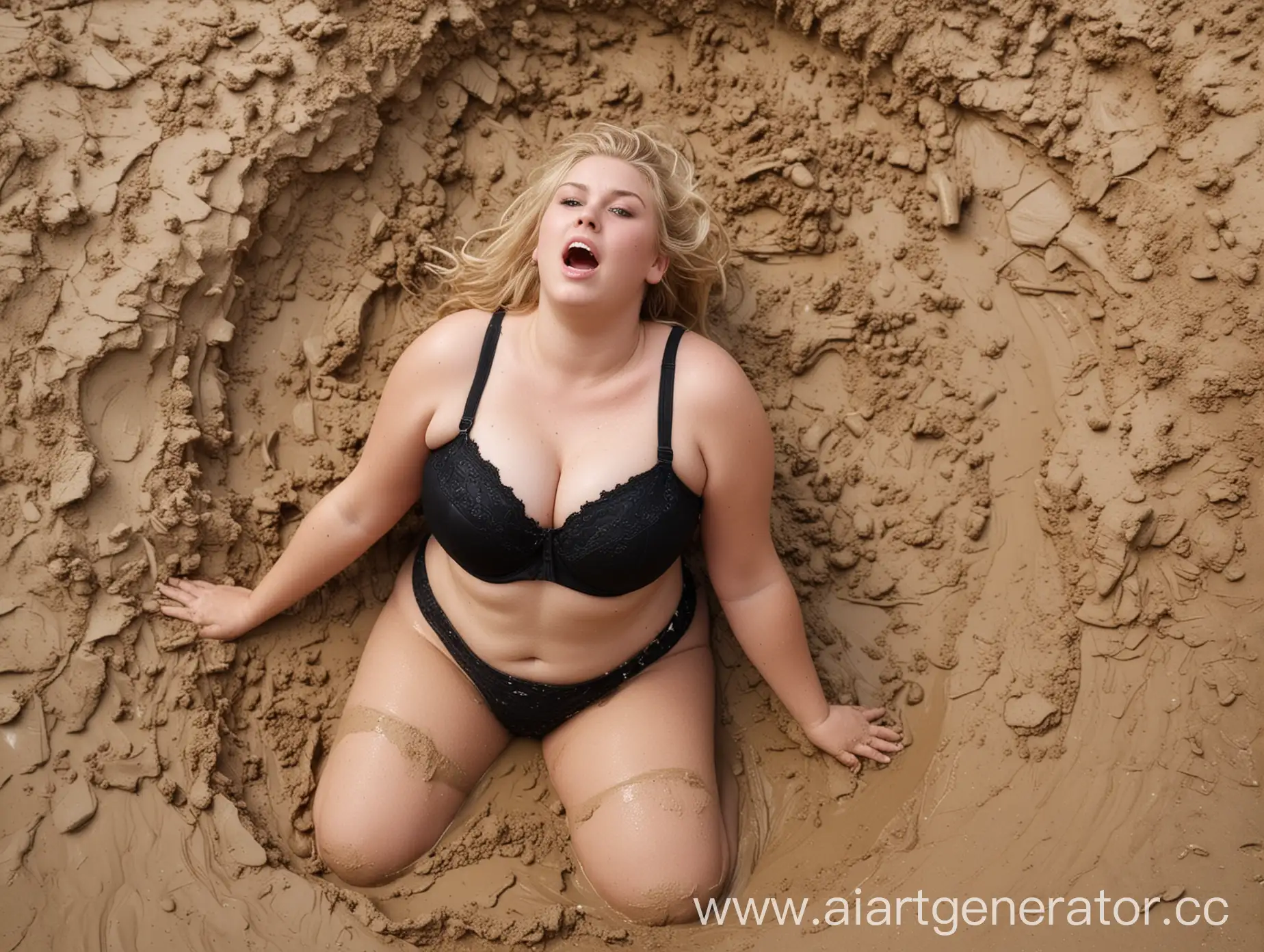 PlusSize-Girl-Sinking-in-Quicksand-with-Blonde-Hair