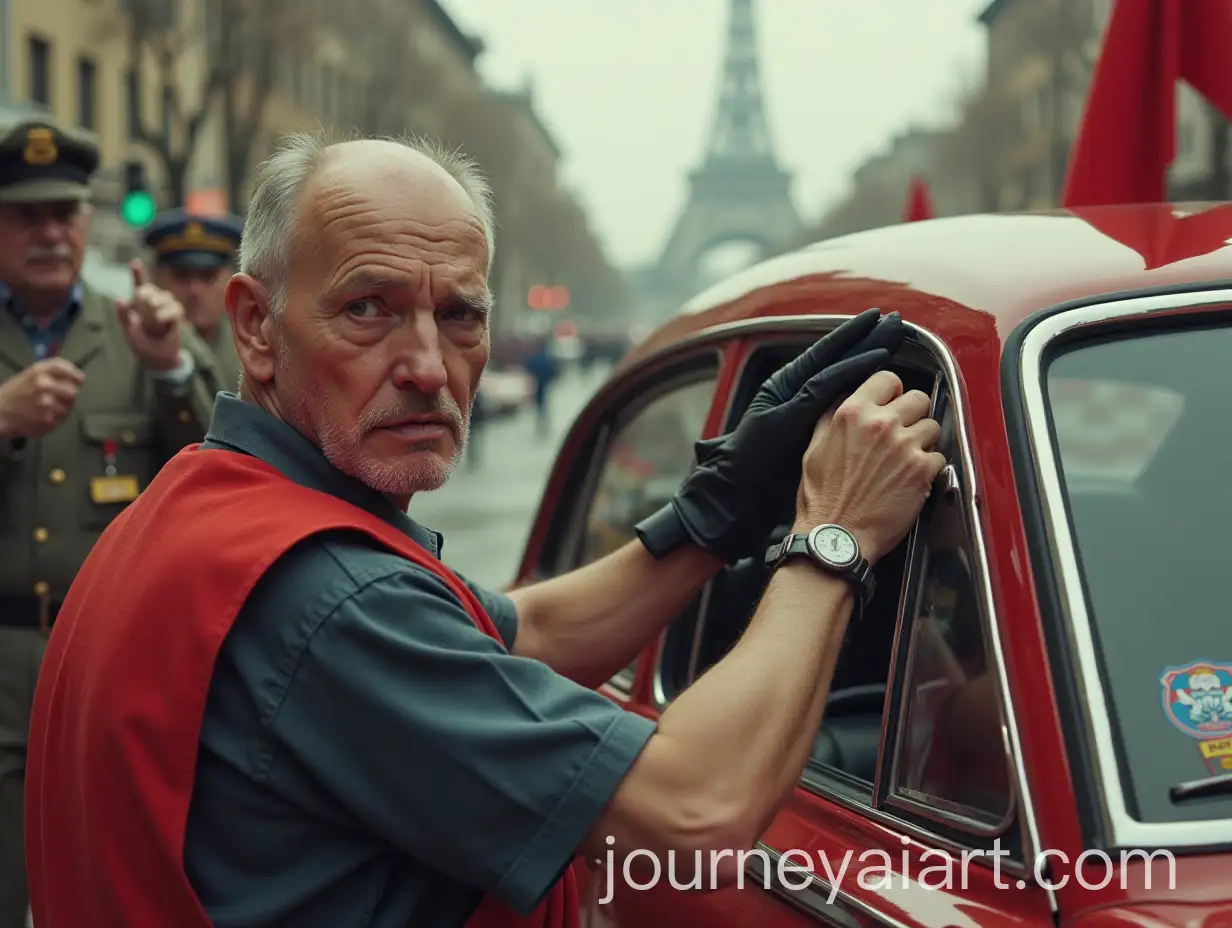 Historical-Figure-Cleaning-a-Car-at-a-Parade-in-the-Soviet-Union