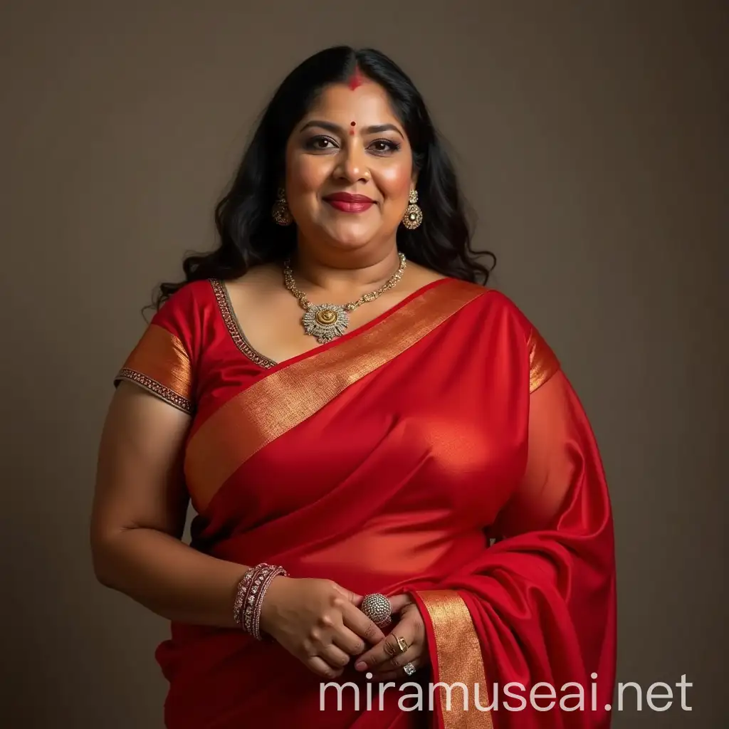 Mature Indian Woman in Elegant Red Sari