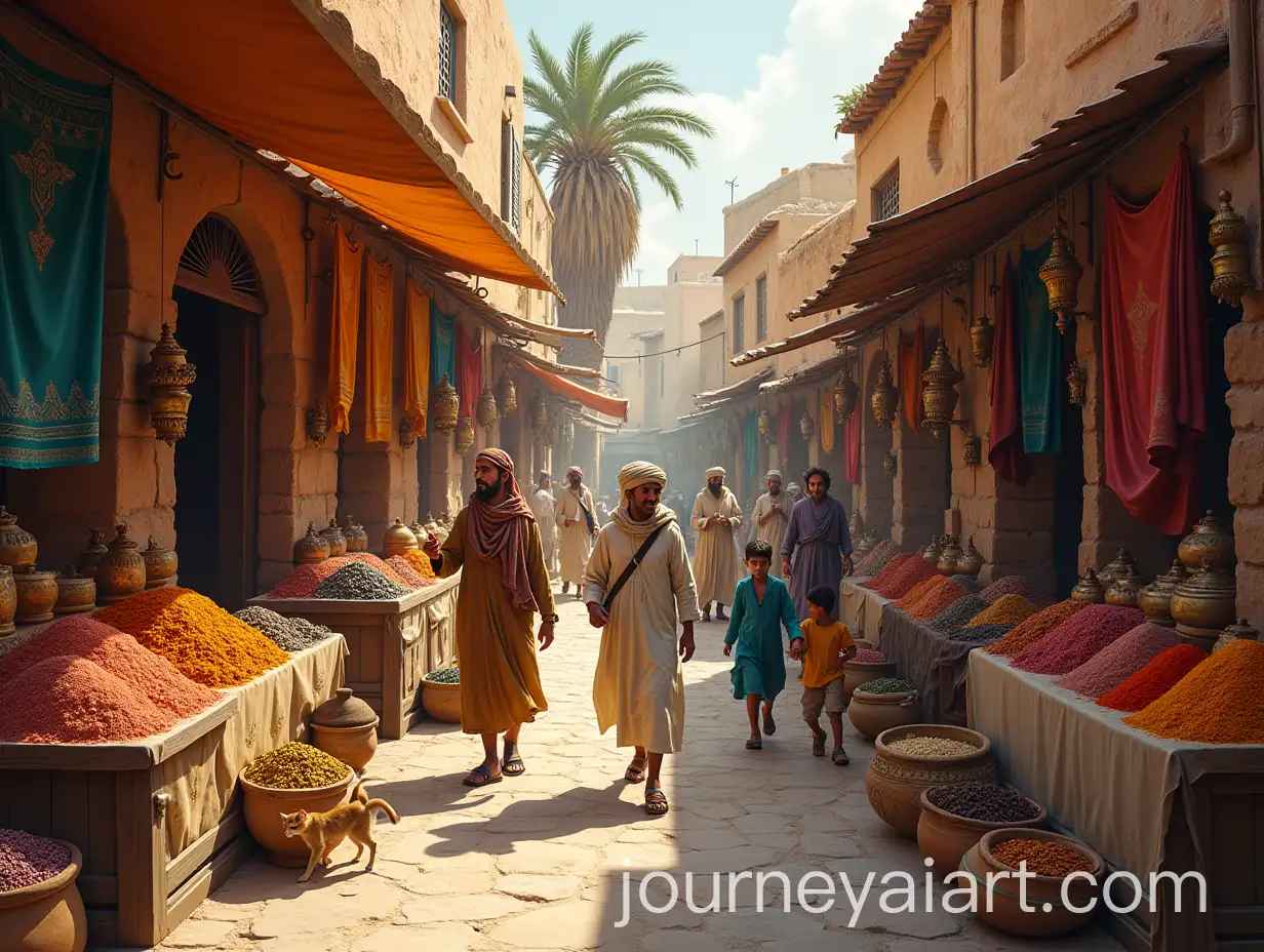 Vibrant-Middle-Eastern-Marketplace-at-Sunset-with-Traditional-Architecture-and-Bustling-Activity