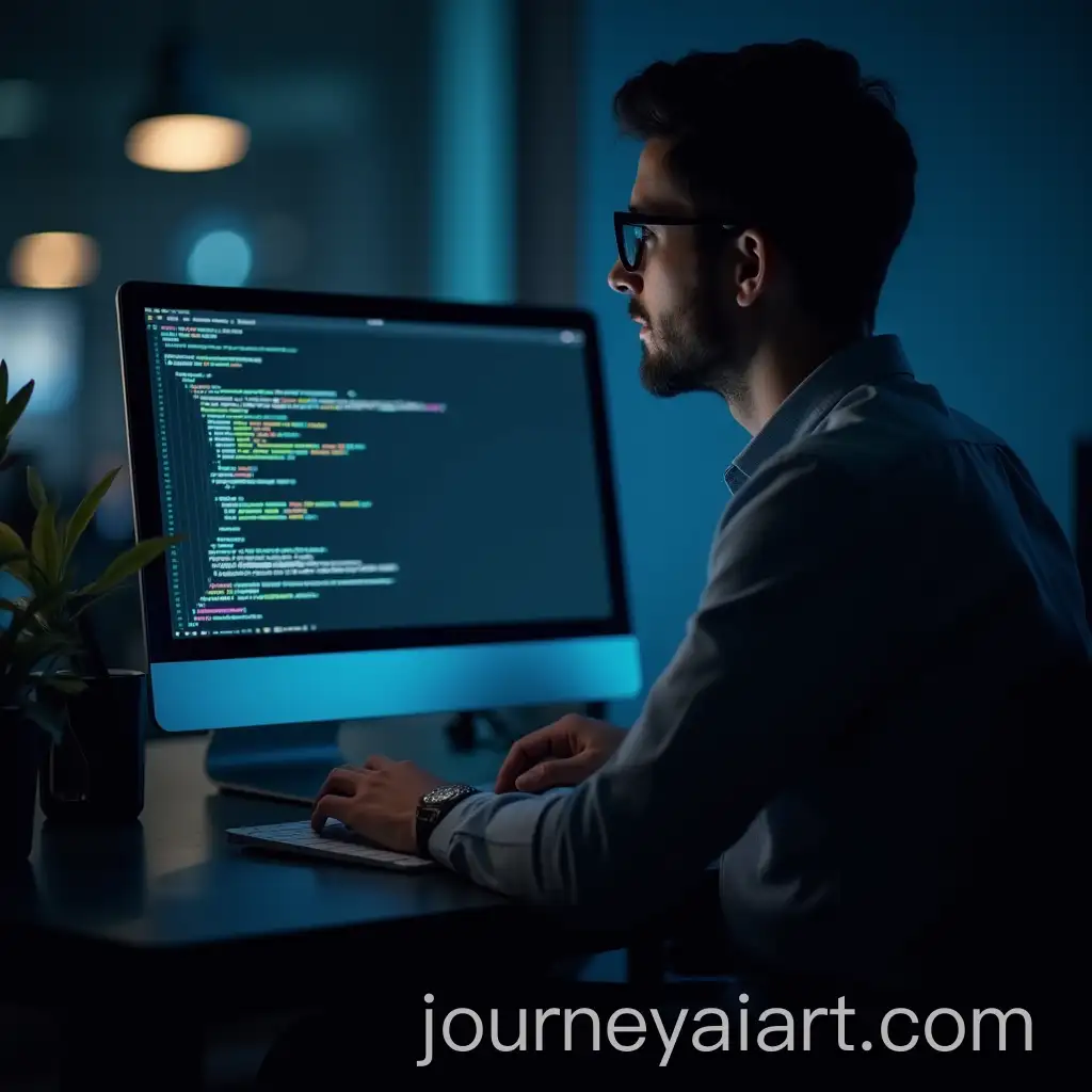 OvertheShoulder-View-of-Chief-Information-Security-Officer-in-Cybersecurity-Company-with-Code-Running-on-PC-Screen