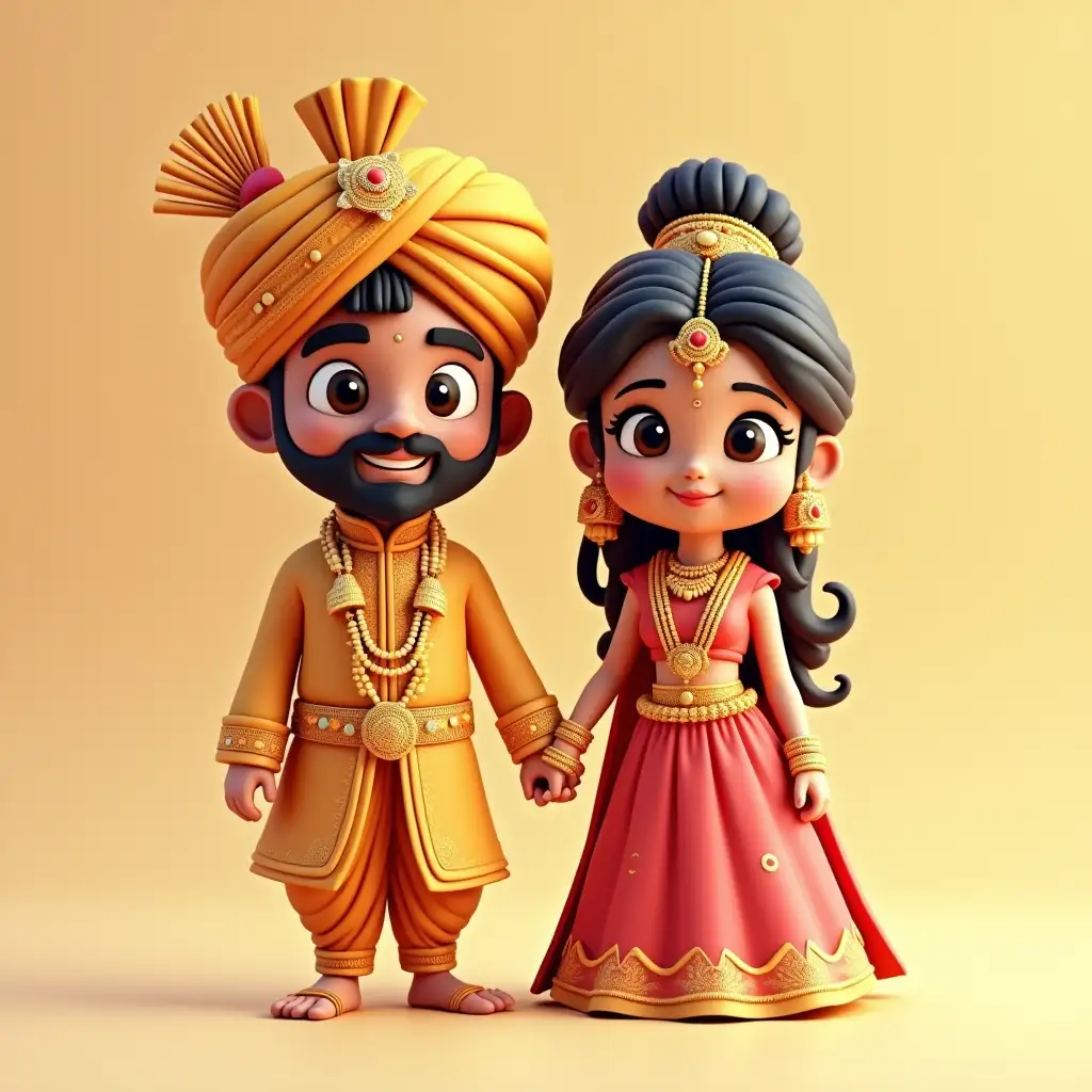 Indian bride and groom 3d cartoon