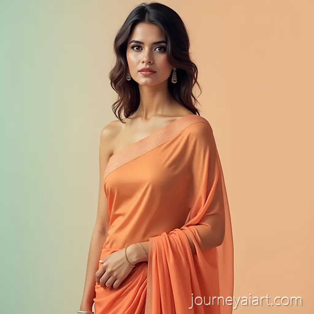 Elegant-Indian-Woman-in-SheElegant-Indian-woman-sareeer-Saree-Posed-Against-a-Soft-Pastel-Background