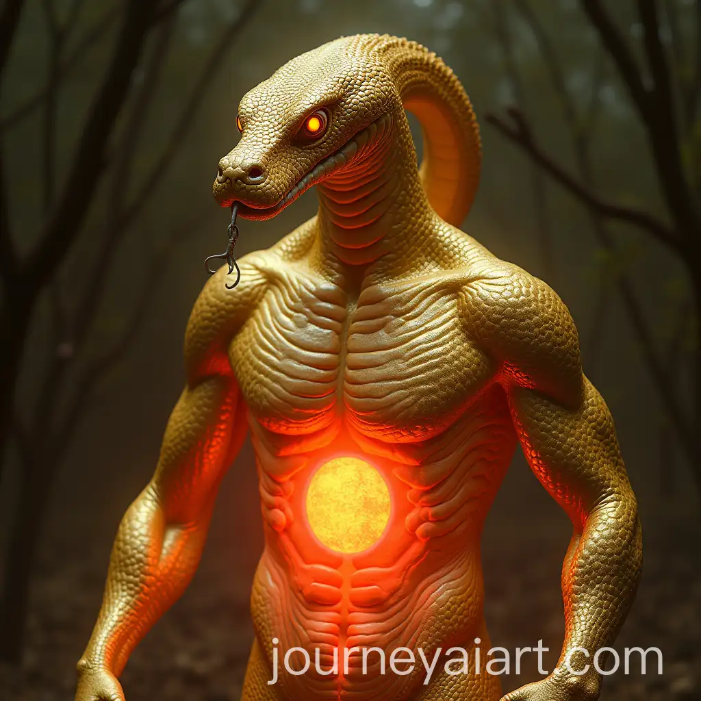 Snake-Man-with-Golden-Human-Body-and-Red-Sun