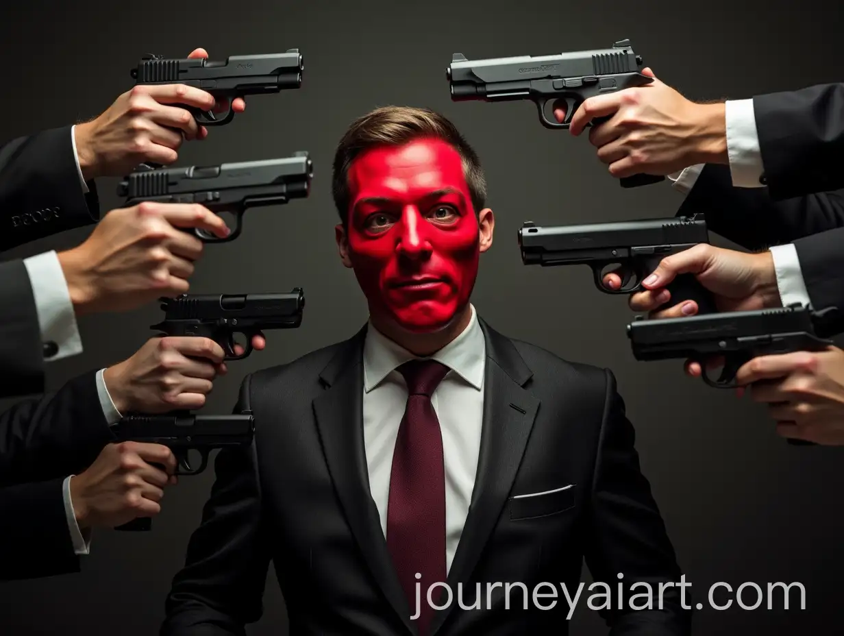 Tense-Standoff-Man-in-Suit-Surrounded-by-Armed-Hands
