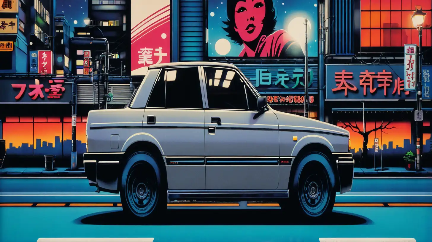 Tokyo Street at Night in Retro Airbrush Artwork Style