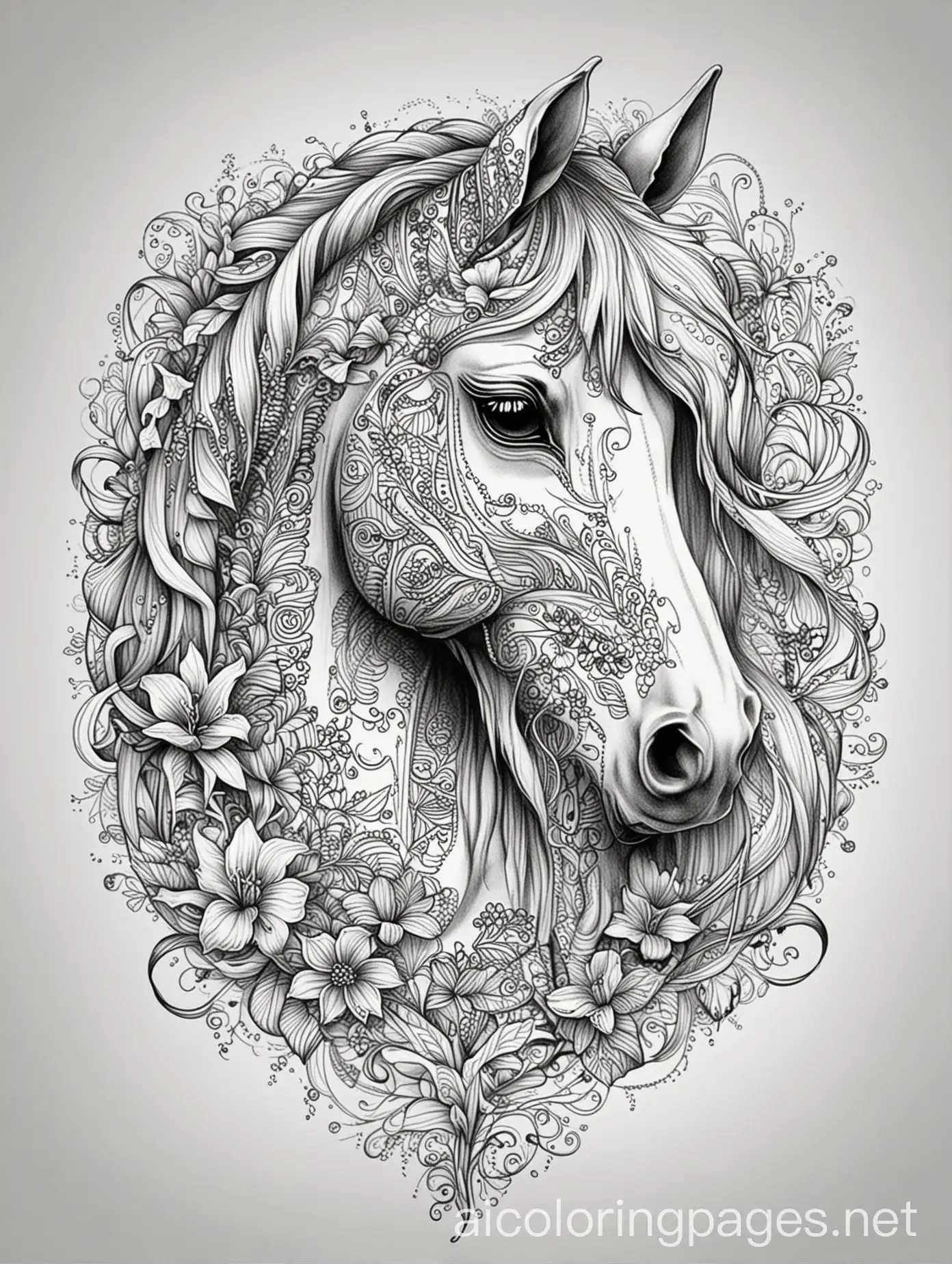 Intricate-Floral-Horse-Head-Tattoo-Design