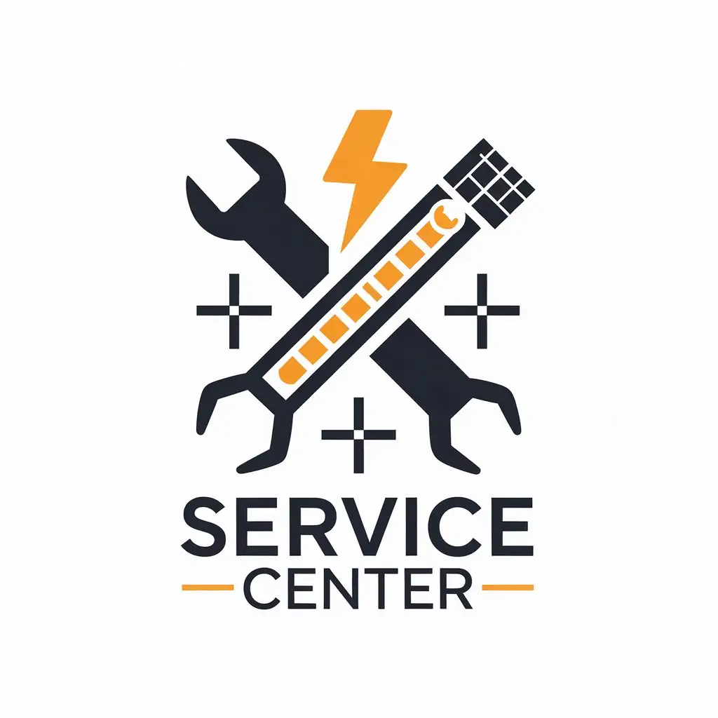 LOGO Design for Service Center Wrench Lightning and Solar Panel Icons with Clear Background