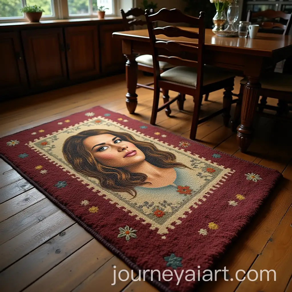 Realistic-Wool-Rug-Featuring-Womans-Face-in-Elegant-London-Living-Room-Setting