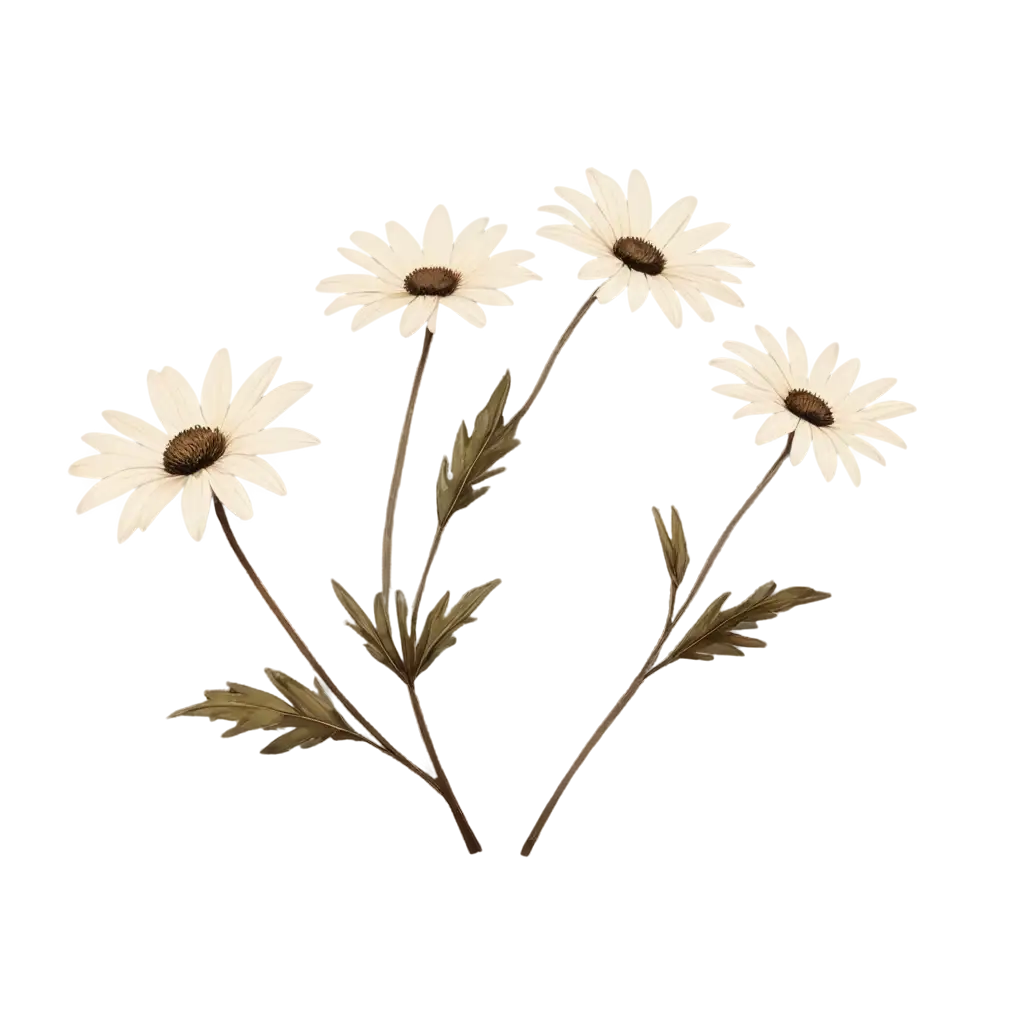 Minimal-Botanical-Illustration-of-Cream-Daisy-Flowers-with-Transparent-Background-PNG-Format