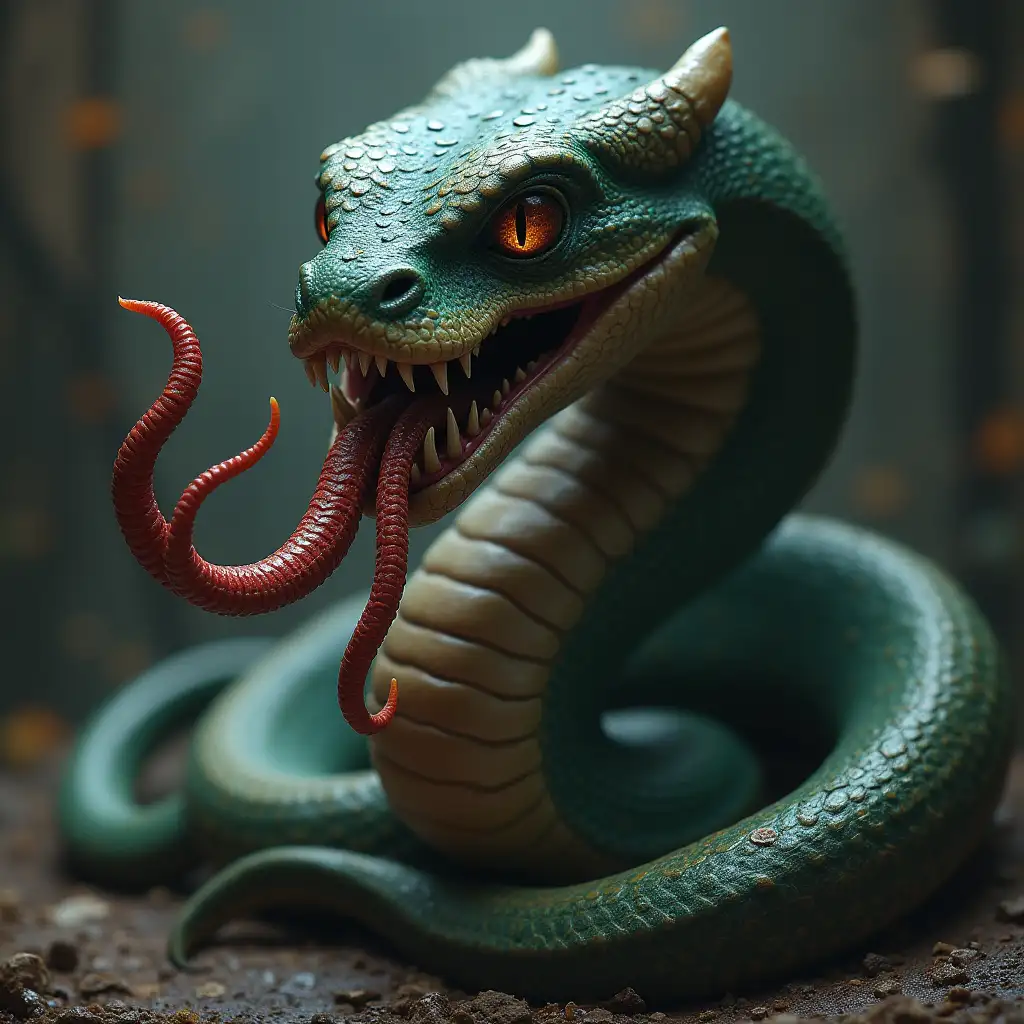 Evil-Snake-with-Three-Tentacles-Emerging-from-Its-Mouth