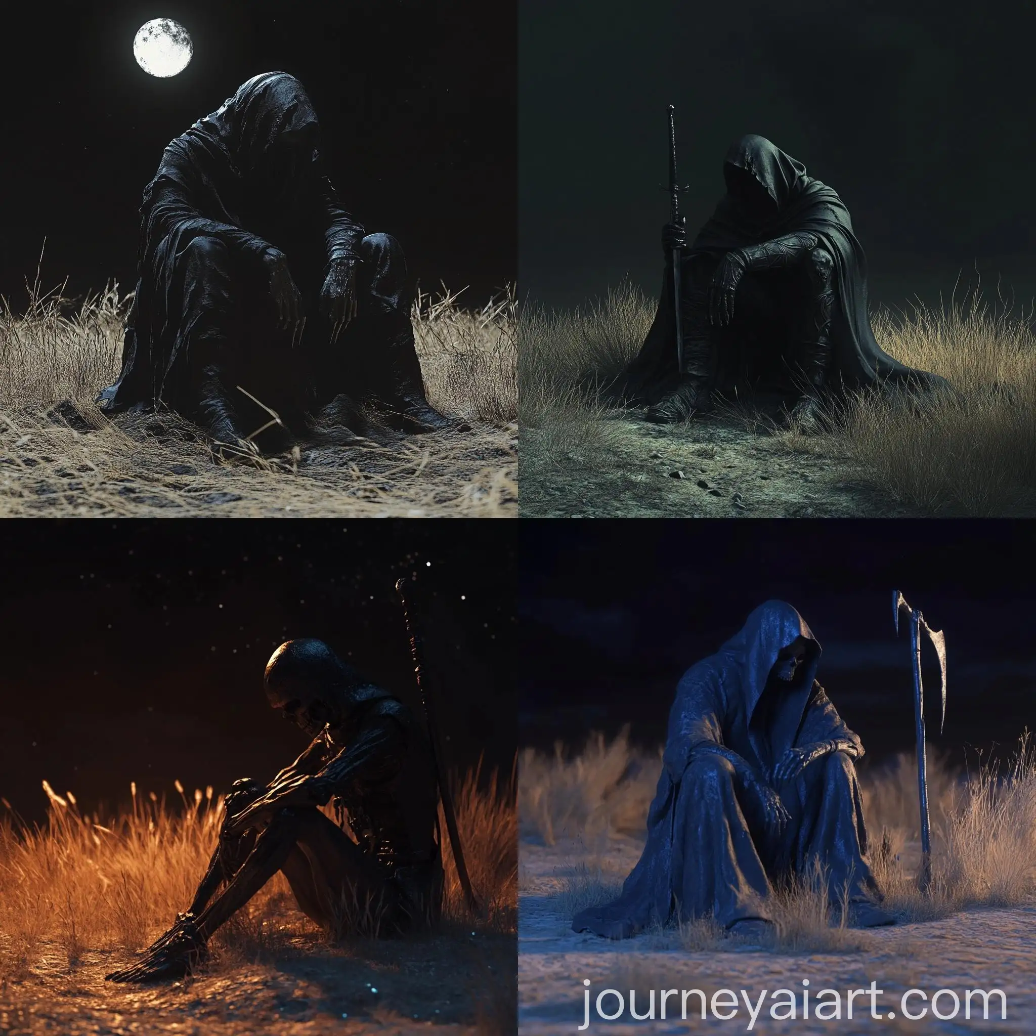 Defeated-Reaper-Kneeling-in-Nighttime-Grass-Field