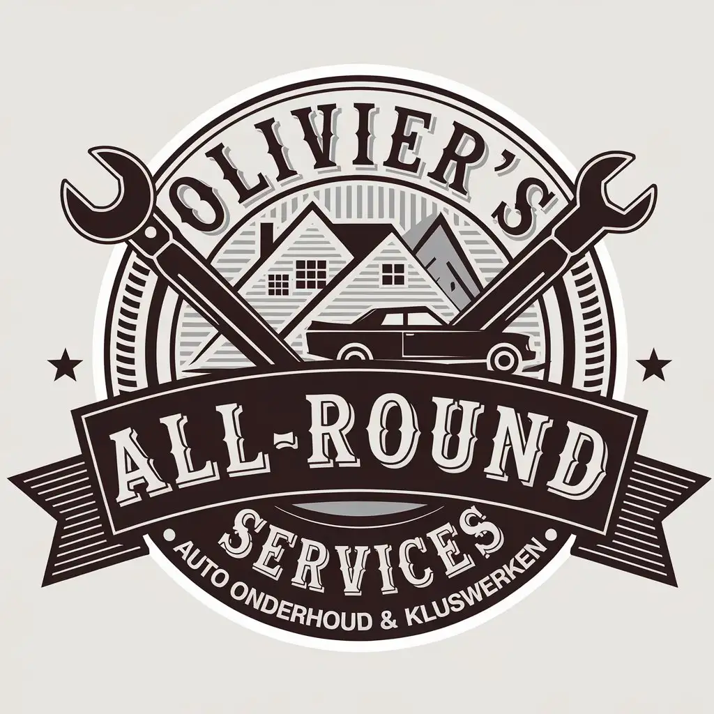 LOGO Design for Oliviers Allround Services Vector with House Car and Tools Old Skool Style