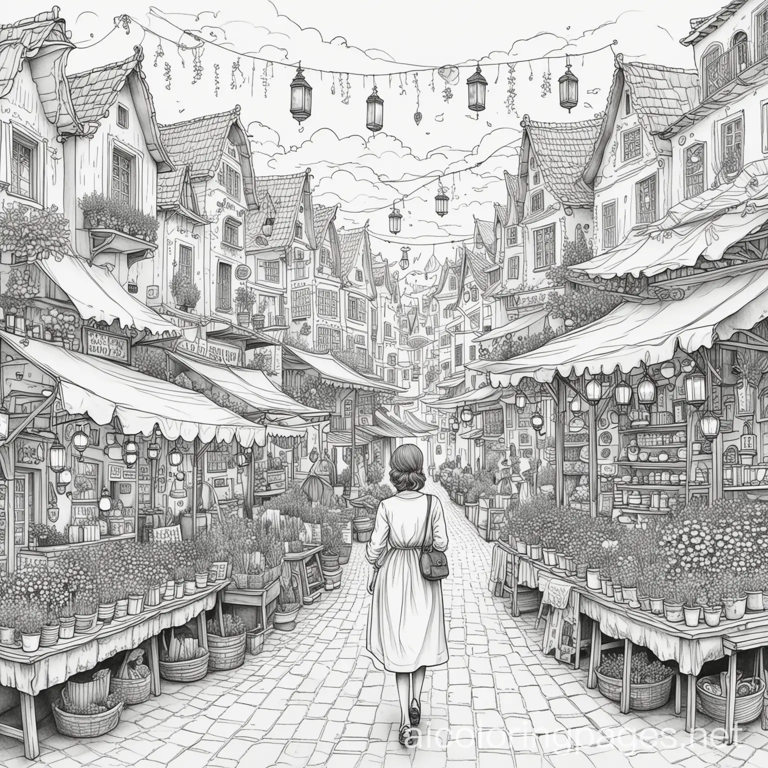 Magical-Marketplace-Coloring-Page-with-Floating-Lanterns