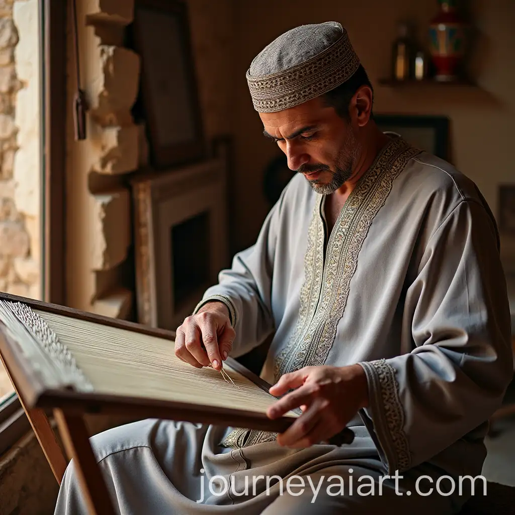 Expert-Tunisian-Man-Weaving-Traditional-Jabba-in-Traditional-Attire
