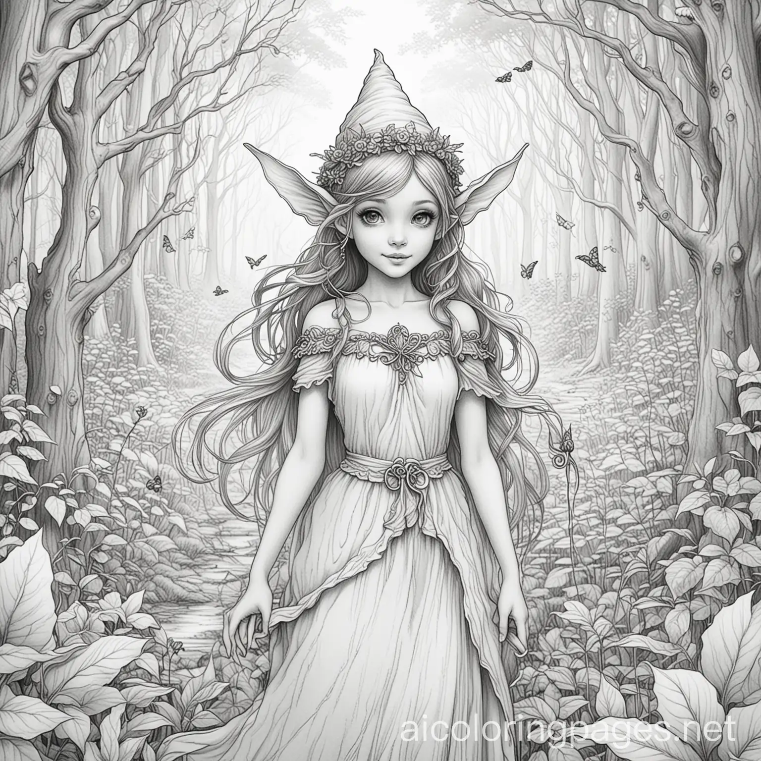 Enchanted-Forest-Coloring-Page-for-Kids-Faerie-Elf-and-Witch