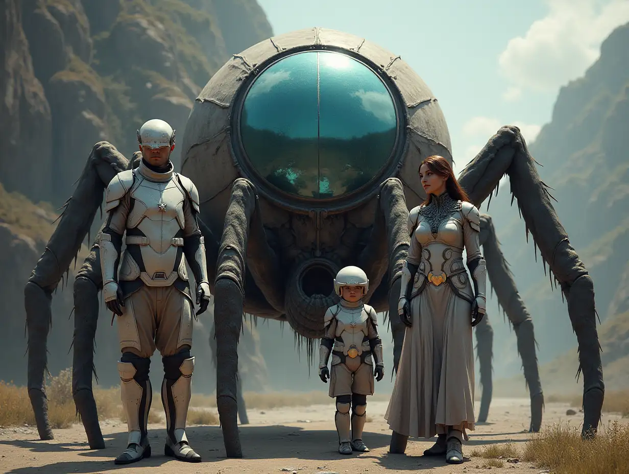 Ki-Fantasy family,Man,Woman, and Children, giant spider face and with glass and White-armor equipment