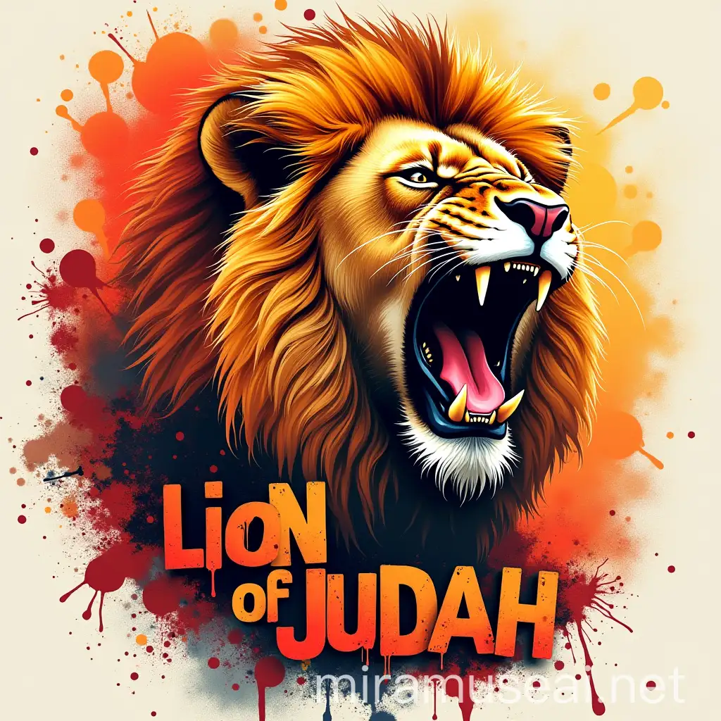 Lion of Judah Graffiti Art Roaring Street Art in Vibrant Oranges and Reds