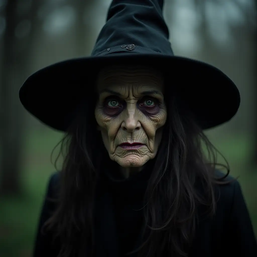 Scary old witch with hat eerie woman evil