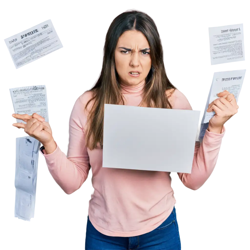 PNG-Image-of-Woman-Angry-with-Scattered-Documents-Expressive-and-Clear-Visual-Representation