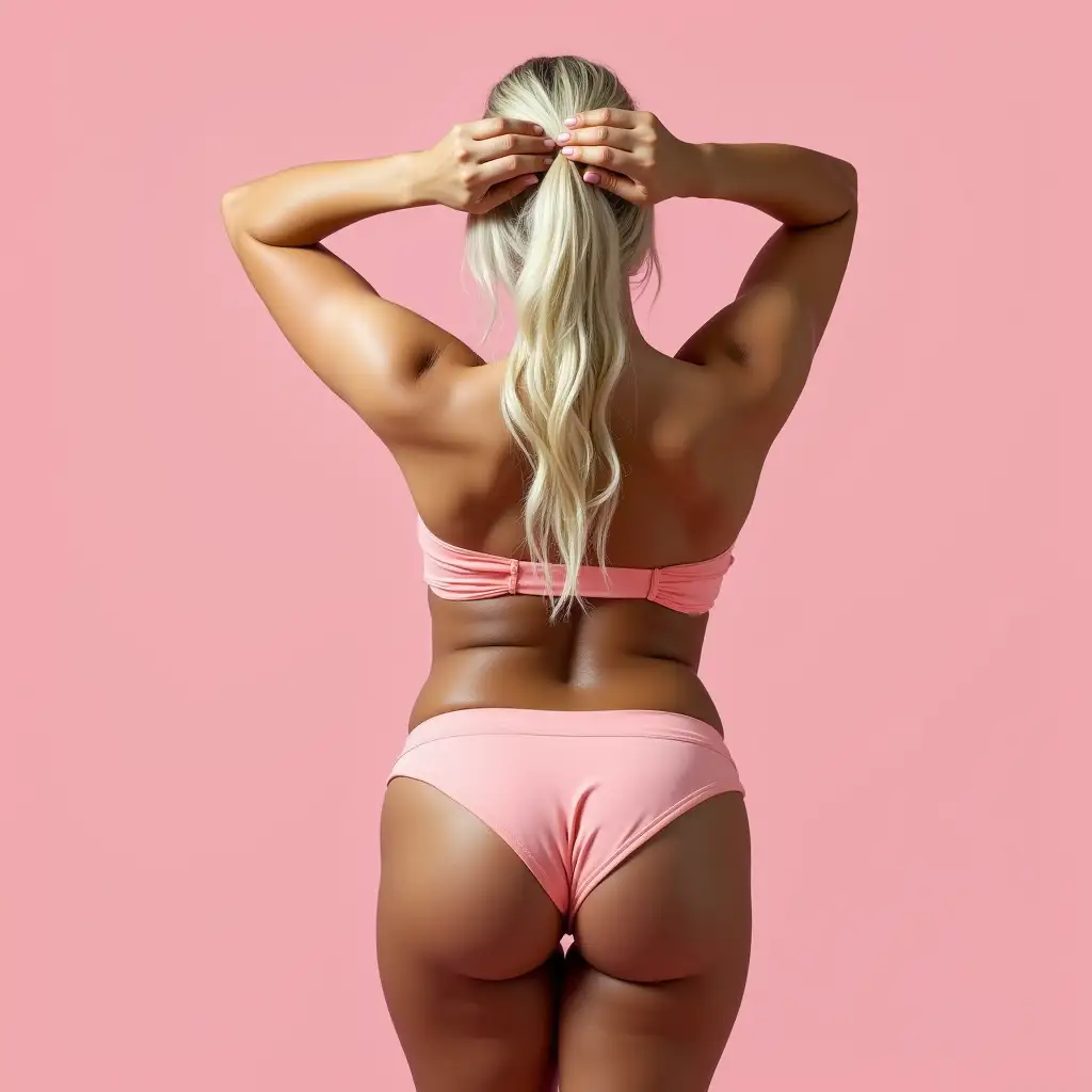 Young-Blonde-Woman-Making-Ponytail-Isolated-on-Pink-Background