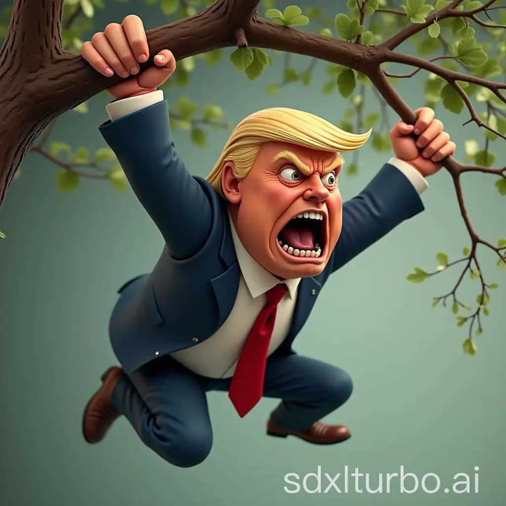 Angry-Donald-Trump-Caricature-Hanging-from-Tree-Branch