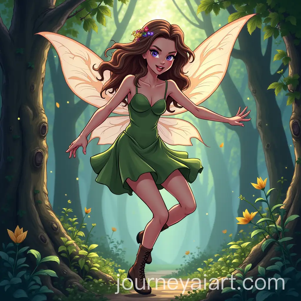 Fairy-Dancing-in-Forest-Comic-Style-Illustration-with-Female-Character