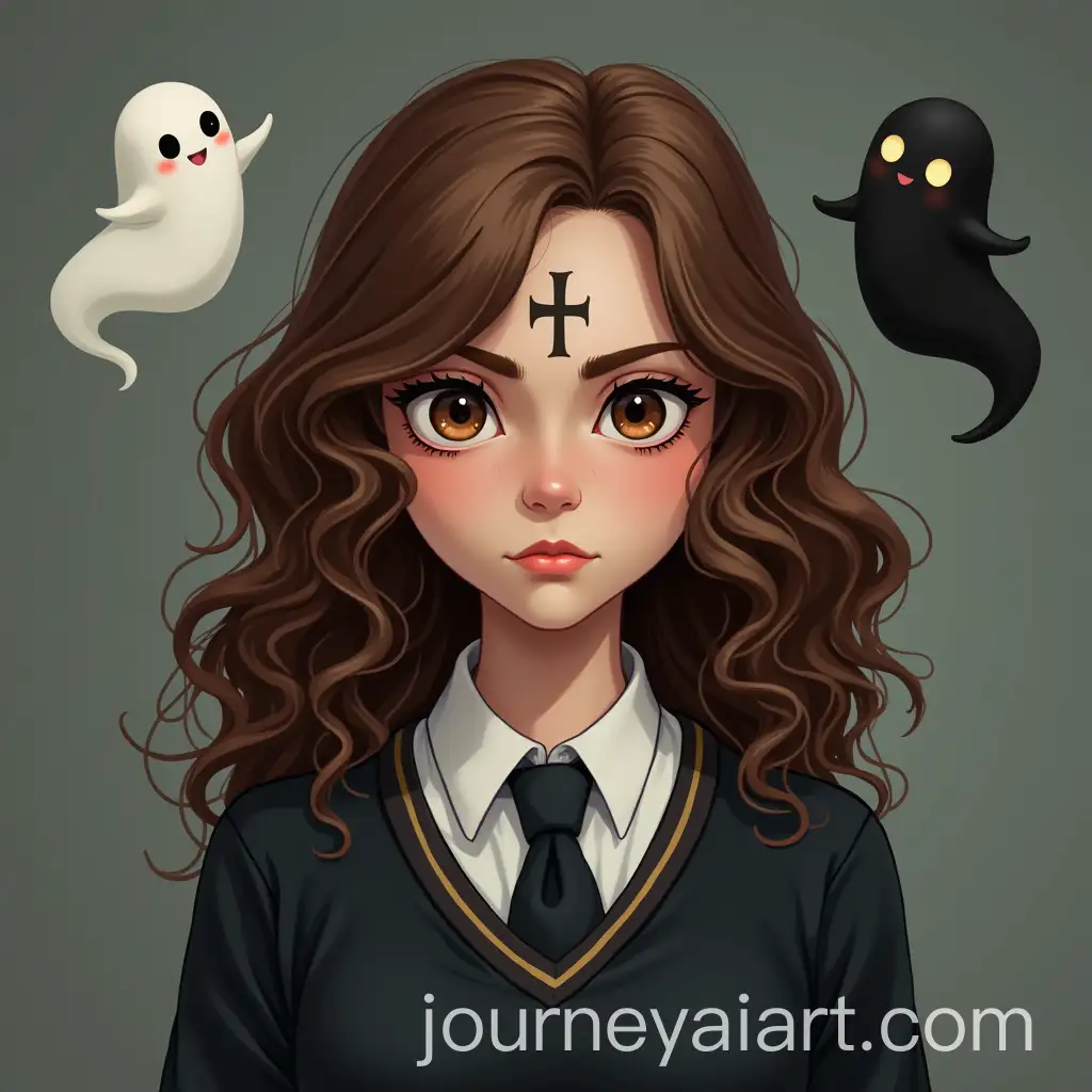 Teenage-Girl-in-Magic-Academy-Uniform-with-Ghosts-by-Her-Side