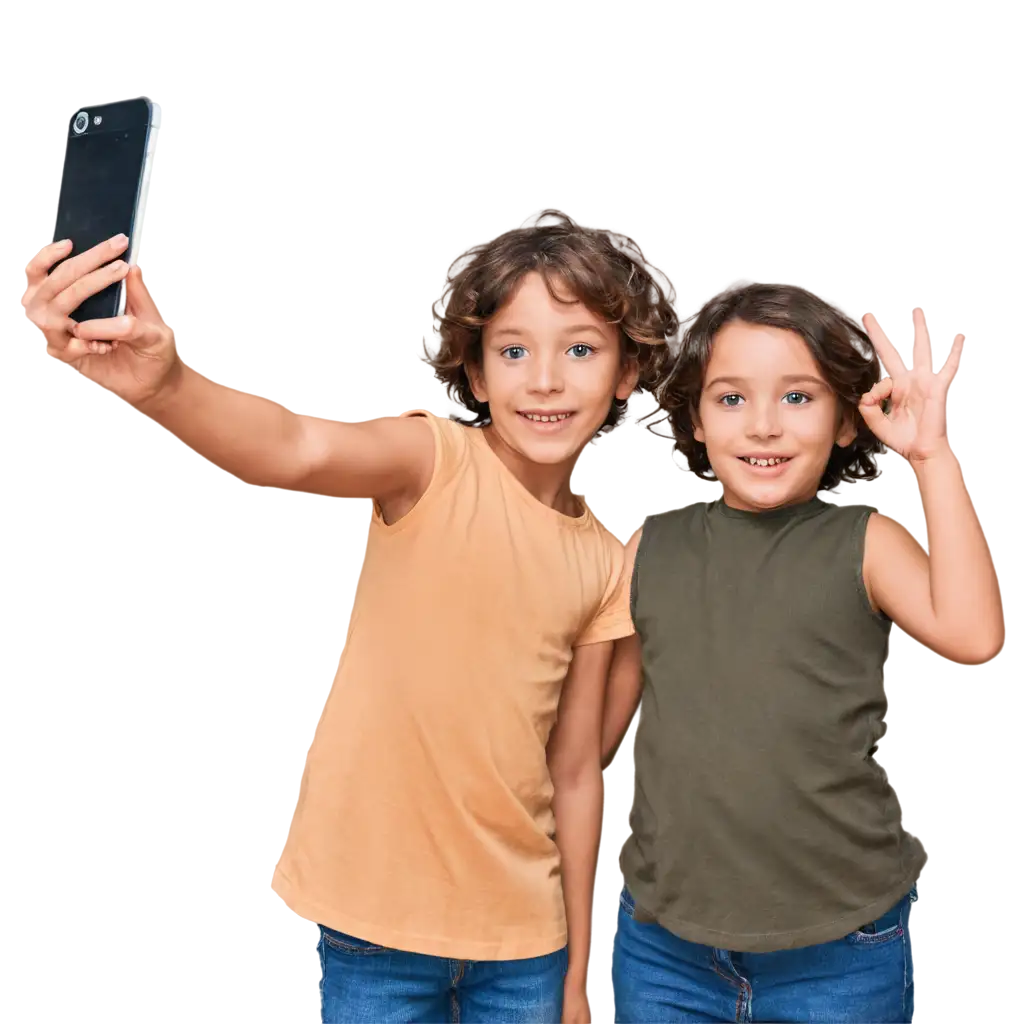 children taking selfie