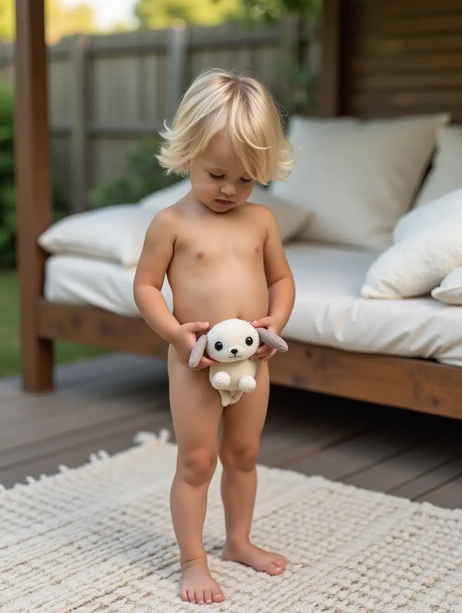 Cute-Little-Girl-and-Boy-on-Deck-with-Stuffed-Animal-and-Lounge-Bed