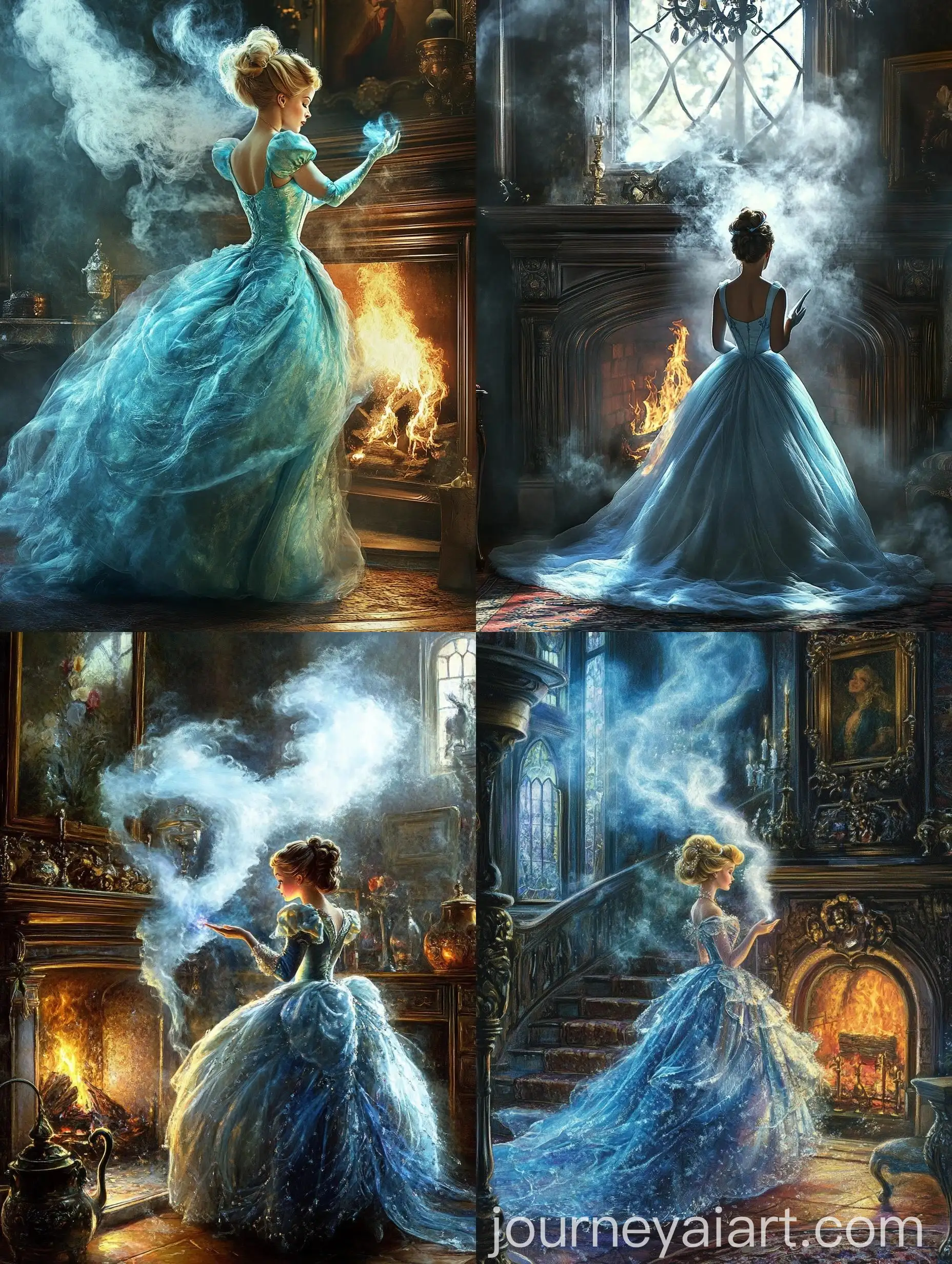 Fairy-Godmother-Grants-Cinderellas-Wish-in-Magical-Fireplace-Scene