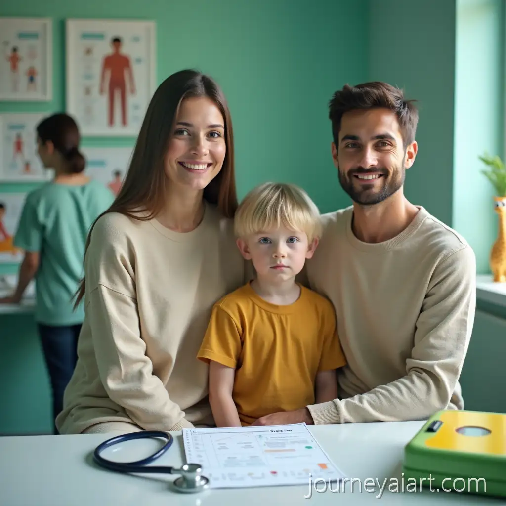 Family-in-Pediatric-Office-with-DoctorPediatric-office-family-visits-Stethoscope-and-Growth-Charts