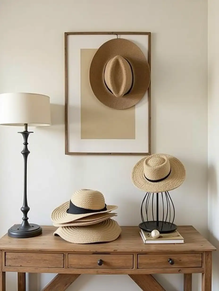 hats sitting on counter  as part of home decor