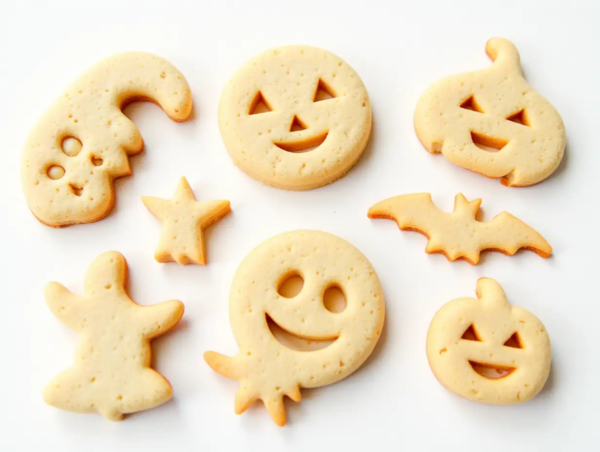 Homemade Halloween cookies on a white background, top view. With Generative AI technology