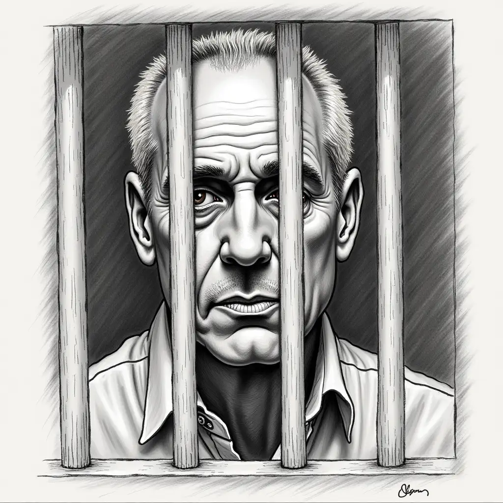 Draw a picture of Jeffrey Epstein behind bars