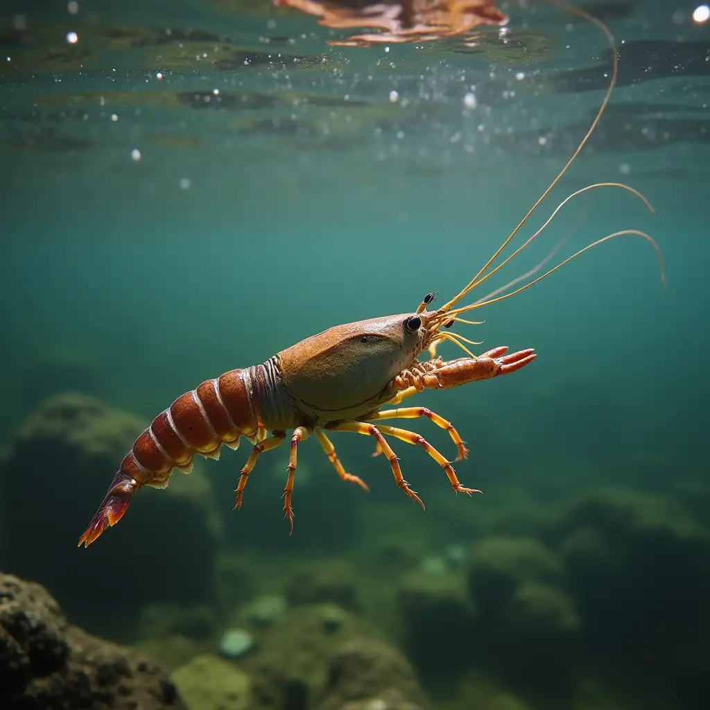 Realistic Crayfish Swimming Backwards in Montana River