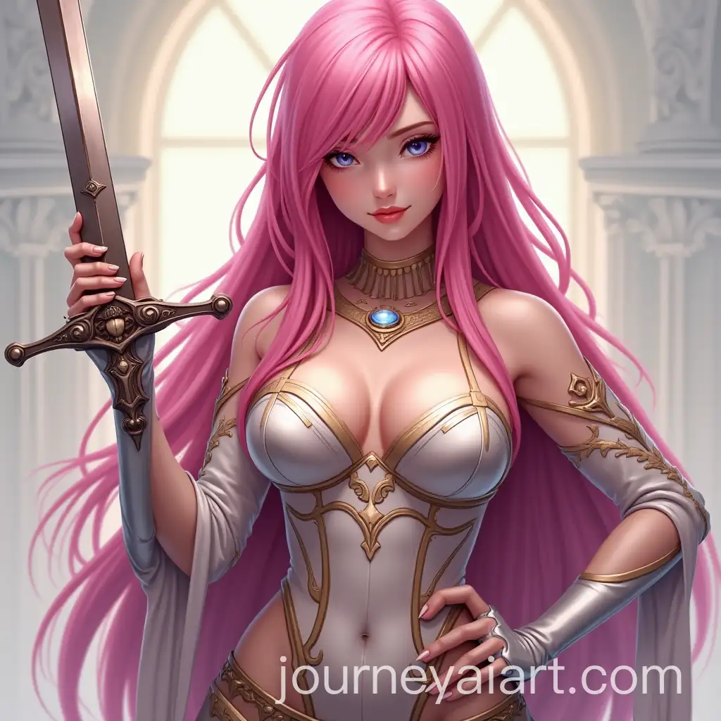 Fantasy-Art-of-a-PinkHaired-Warrior-Woman-with-a-Sword
