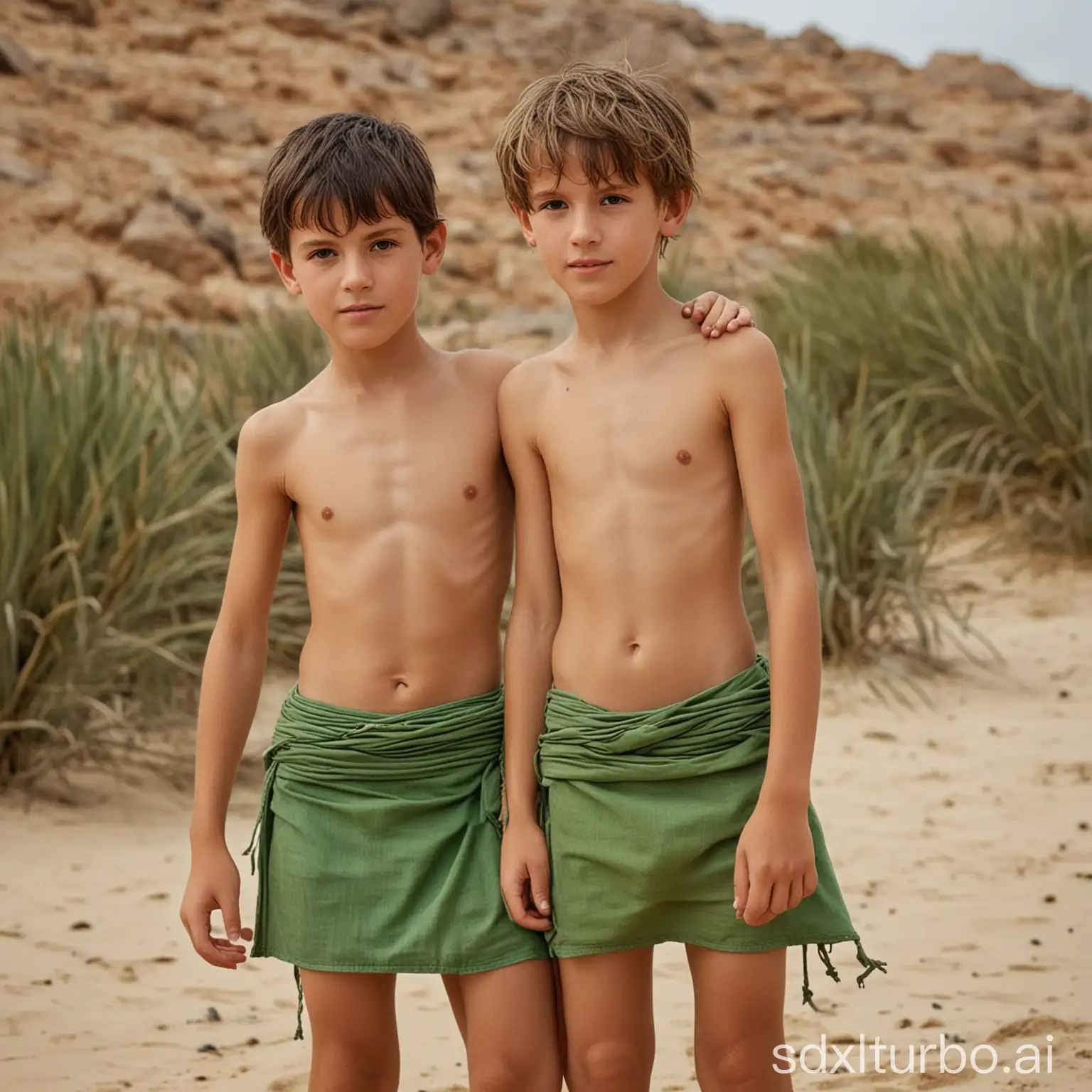 Boys-in-Green-Loincloth-Bikinis-Desert-and-Beach-Adventure